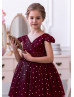 Burgundy Tulle Fancy Flower Girl Dress Birthday Girl Dress